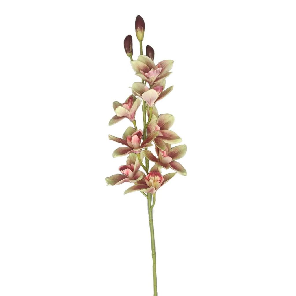 Yellow Artificial Cymbidium Orchid Stem, Faux Orchid with Blooms & Buds, Fake Flower for Home Vase Decor