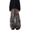 Unisex Relaxed Fit Cargo Jeans With Camo Print Distressed Wide Leg Denim Pants Streetwear