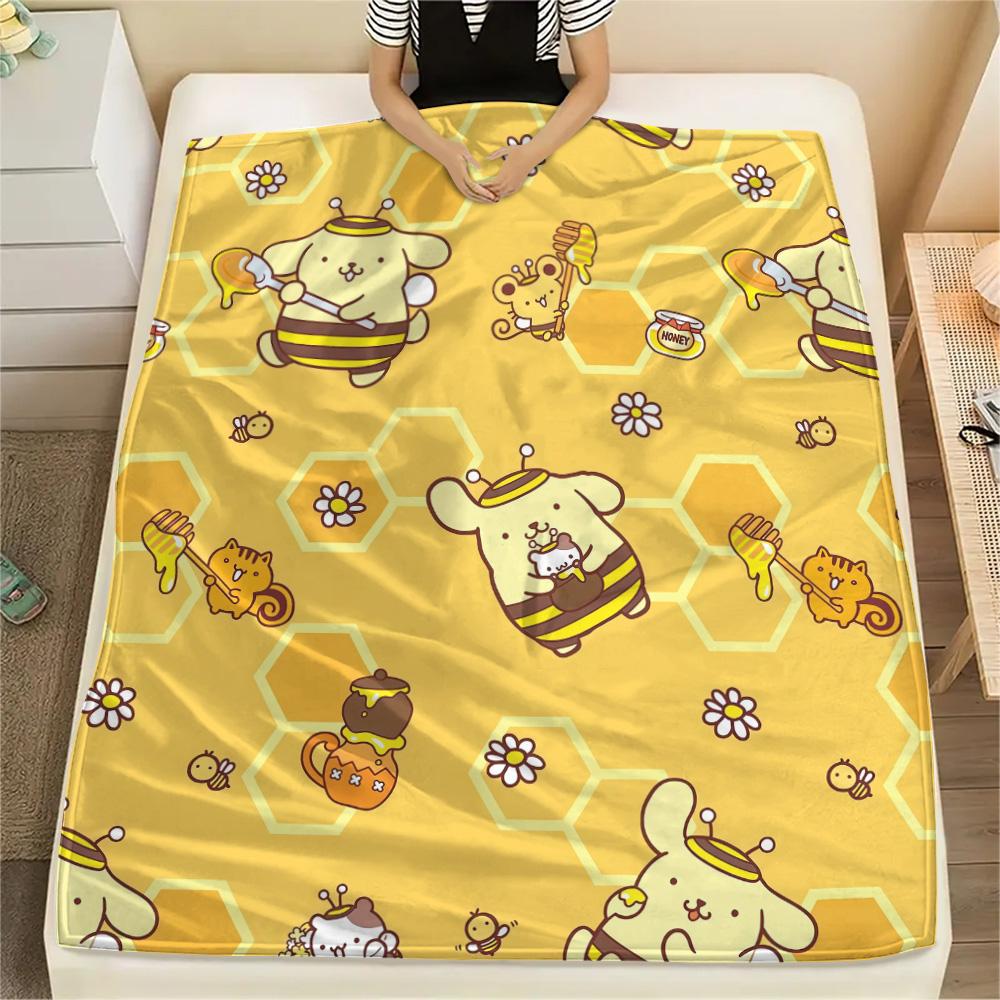 Pom Pom Purin Flannel Blanket, High quality Comfortable for All Seasons, Home Decor, Warmth and Comfort
