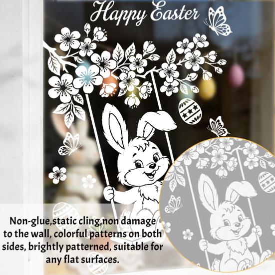 Glass Sticker Static Window Film Peel Stick No Glue Privacy Window Film Easter Bunny Egg Design Easy Remove Bubble-Free Decorative Window Film