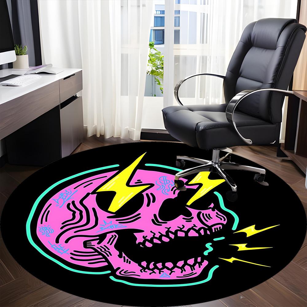 1pc Skull Lightning Office Round Area Rug, Mat Suitable For Office, Under Office Chairs Bedroom Living Room Home Decor, Room Deco