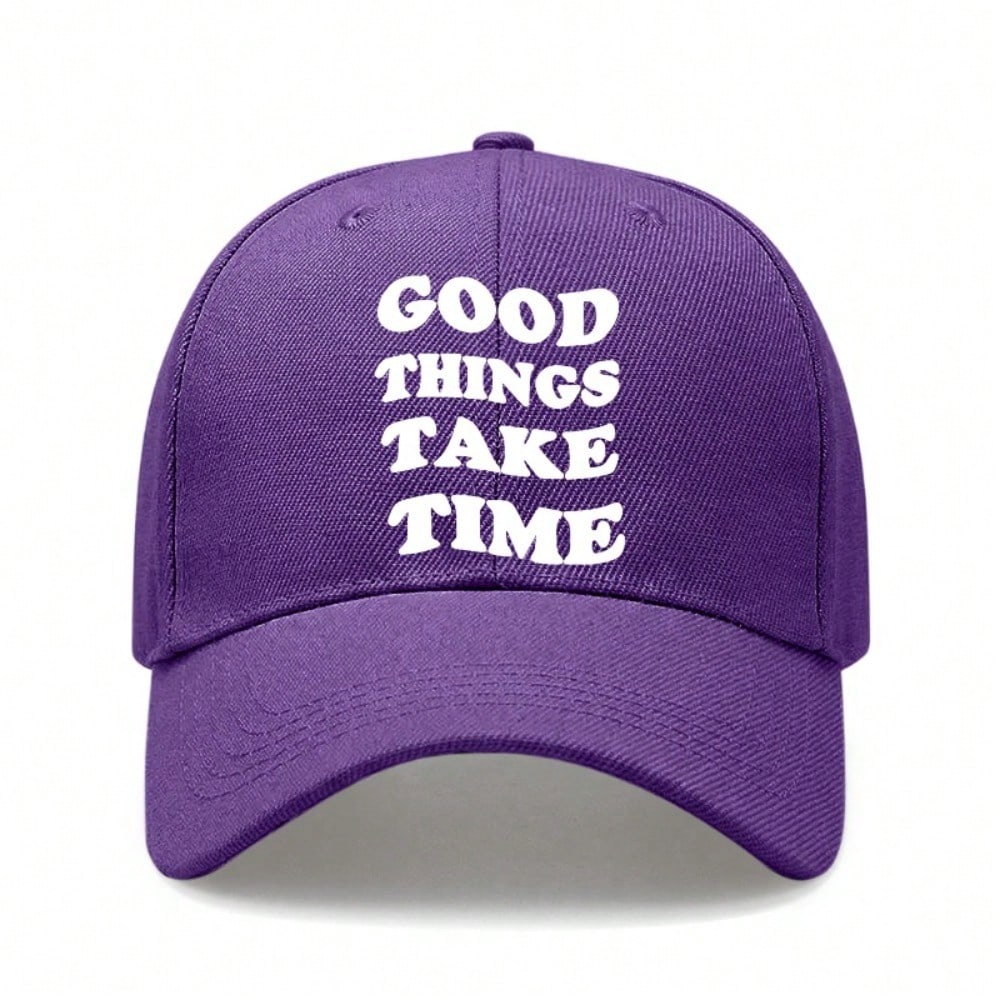 [Inspirational Baseball Cap] Good Things Take Time Print Polyester Adjustable Breathable Casual Outdoor Sports Baseball Hat For Men Women Daily Wear
