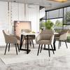 Dining Group: 117×68×75cm Table, 4 Upholstered Velvet Chairs with Backrest, MDF Marble Pattern, Metal Legs, Modern Design, Brown