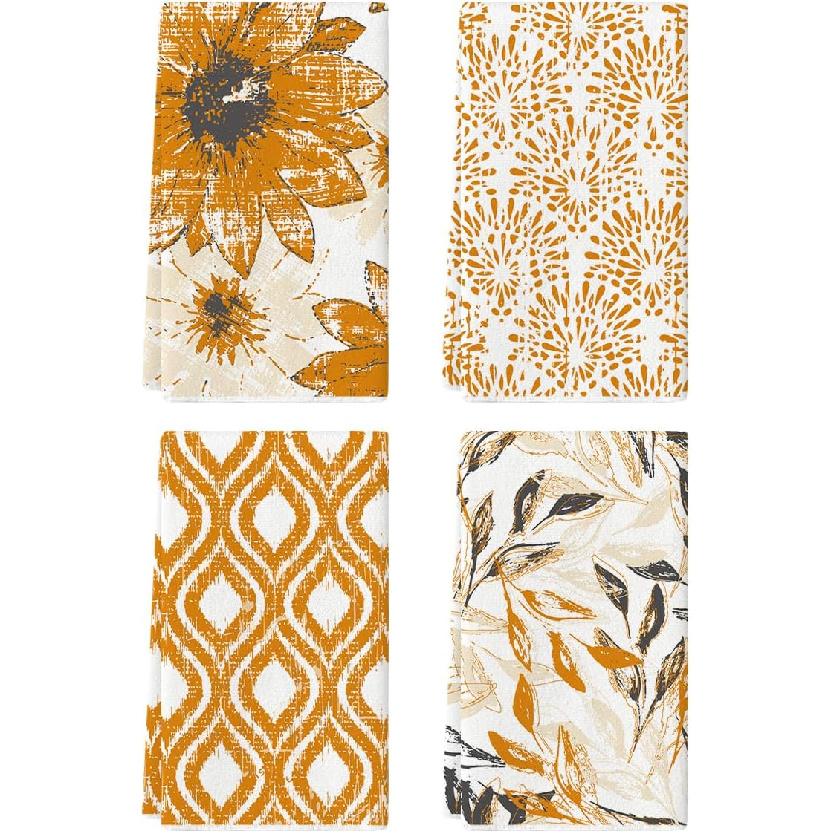 Artoid Mode Green Floral Leaves Boho Kitchen Towels Dish Towels, 18x26 Inch Seasonal Spring Summer Decoration Hand Towels Set of 4