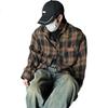 Homlean American Retro Plaid Shirt for Men, Spring And Summer Hong Kong Style Loose Casual Long-Sleeve Shirt Jacket HL09 Coffee Plaid 5XL