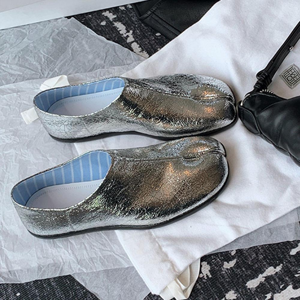 Burst Silver Tabi Shoes Women Split Toe Flats Spring Soft Loafers Female Slip-On Slides