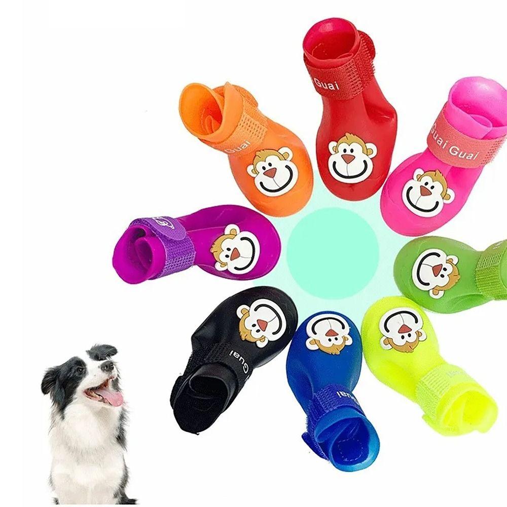 4 шт./компл. Водонепроницаемые дождевые ботинки для питомцев, мультяшные защитники лап питомцев, милые товары для питомцев, для улицы