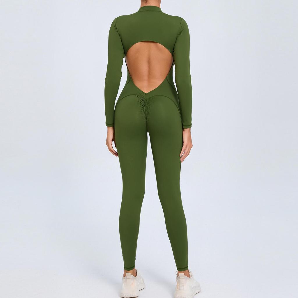 European & American Zipper Long Sleeve Yoga Jumpsuit - Women's Nude Feeling Fitness Bodysuit