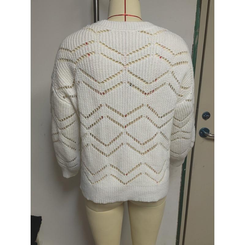 Ажурный круглый вырез с длинным рукавом вязаный свитер женский свободный свитер больших размеров