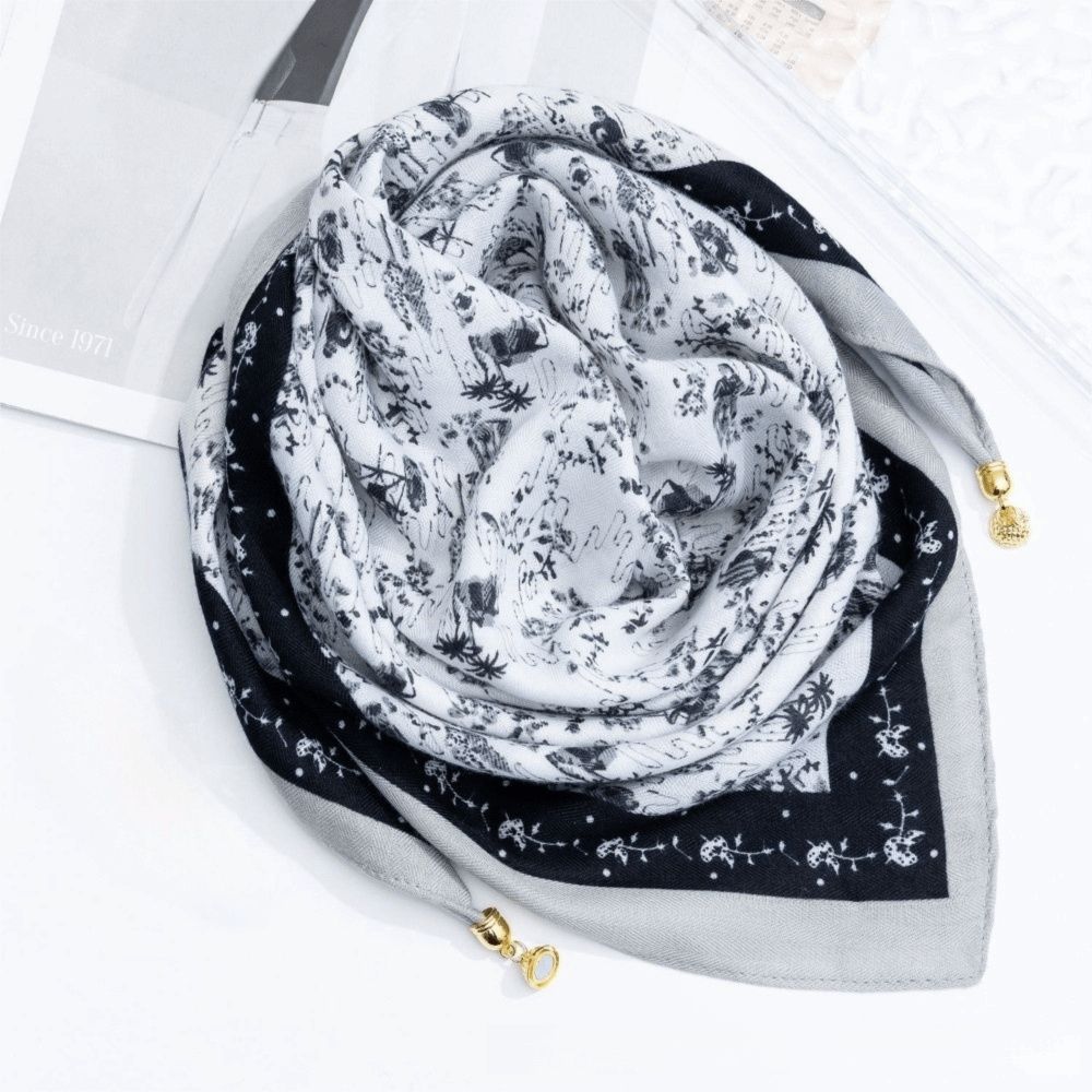 Magnetic Buckle Cotton Square Scarf Soft Cotton Hijab Wraps Fashion Headwear Soft Shawl Girl Women