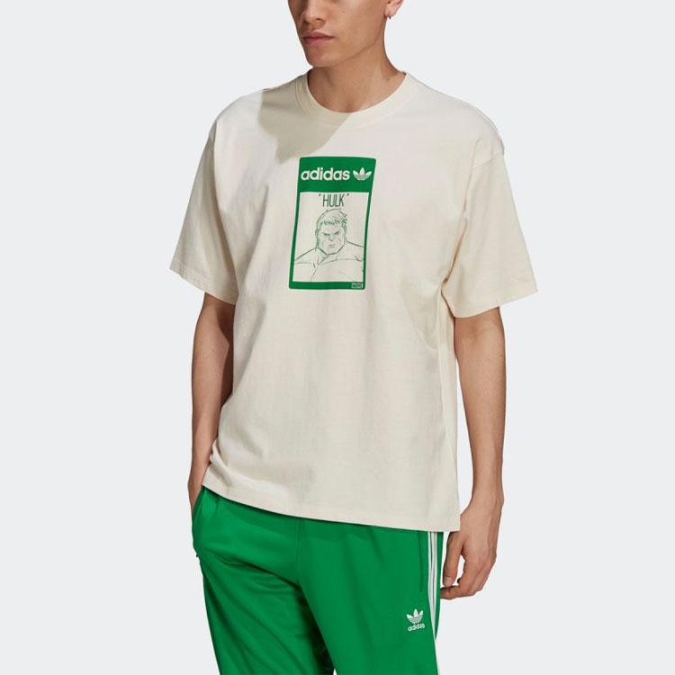 adidas Свободная футболка с короткими рукавами и круглым вырезом Originals Marvel Hulk, топы унисекс, Off-White GP3398