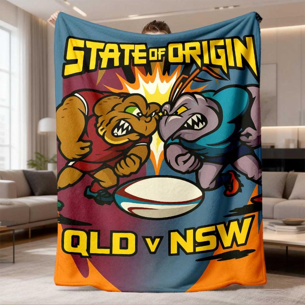 2026 New Arrival Flannel Blanket 1pc State of Origin Print Flannel Blanket Cozy Warm Blanket for Living Room, Office, or Sofa Decor All-Season Travel
