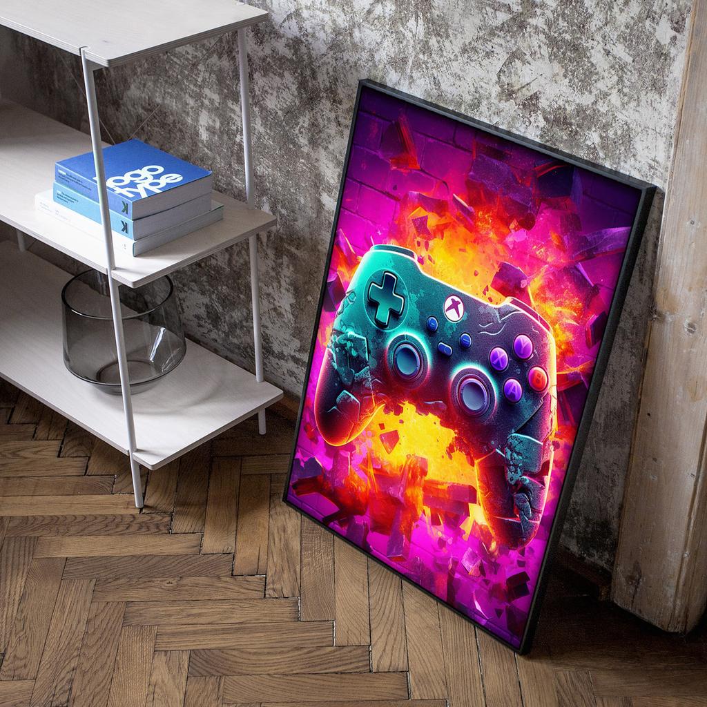 Colorful Neon Gamepad Canvas Painting Print Posters For Gaming Room Living 80s Retro Aesthetics Art Home Wall Decor Pictures