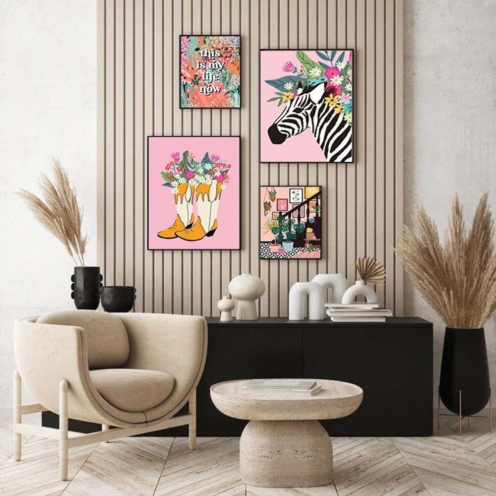Текст Цитата Wall Art Холст Картина Цветочная Корона Ботаническая Зебра Плакаты и принты Ковбойские сапоги Букет фотографий Домашний декор Без рамки