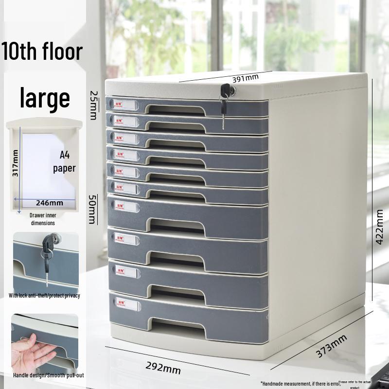 Lockable Multi-Layer A4 File Cabinet Drawer - Plastic Office Storage Box