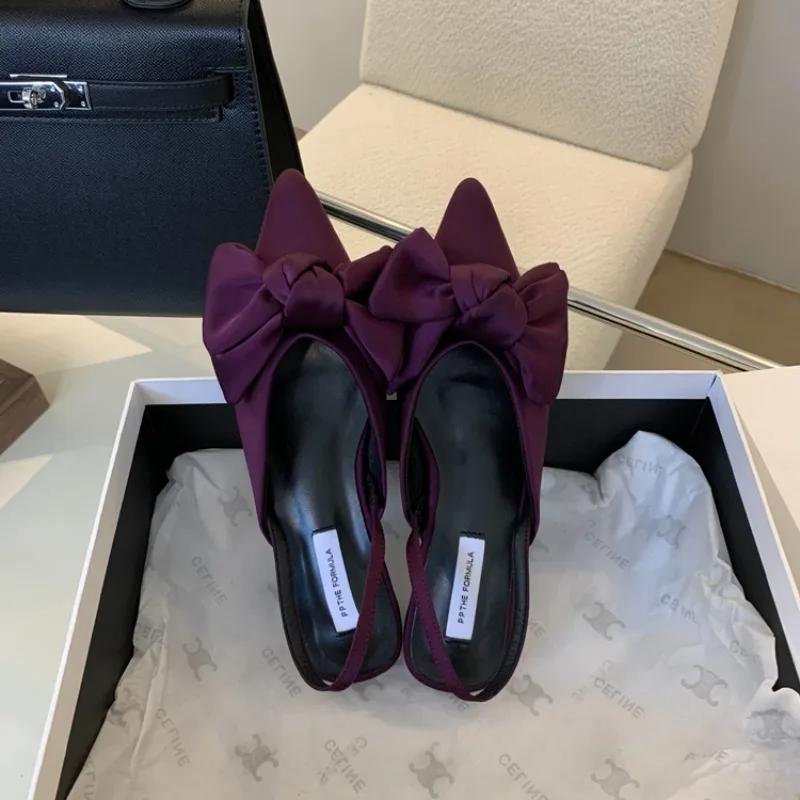 Дизайнерский бант Женские сандалии Острый носок Элегантные туфли на каблуке Летние мюли Обувь 2025 Слингбэк Туфли-лодочки Тренд Новые