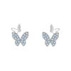 S925 Sterling Silver Blue Zircon Double Butterfly Stud Earrings, Dainty Fresh Fashion Jewelry for Wome