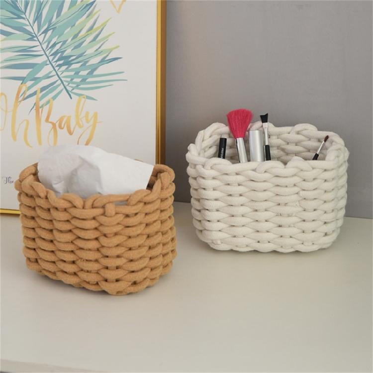 Handwoven Cotton Rope Makeup Holder Decorative Desktop Storage Basket Multipurpose Bedroom Organizer for Cosmetics