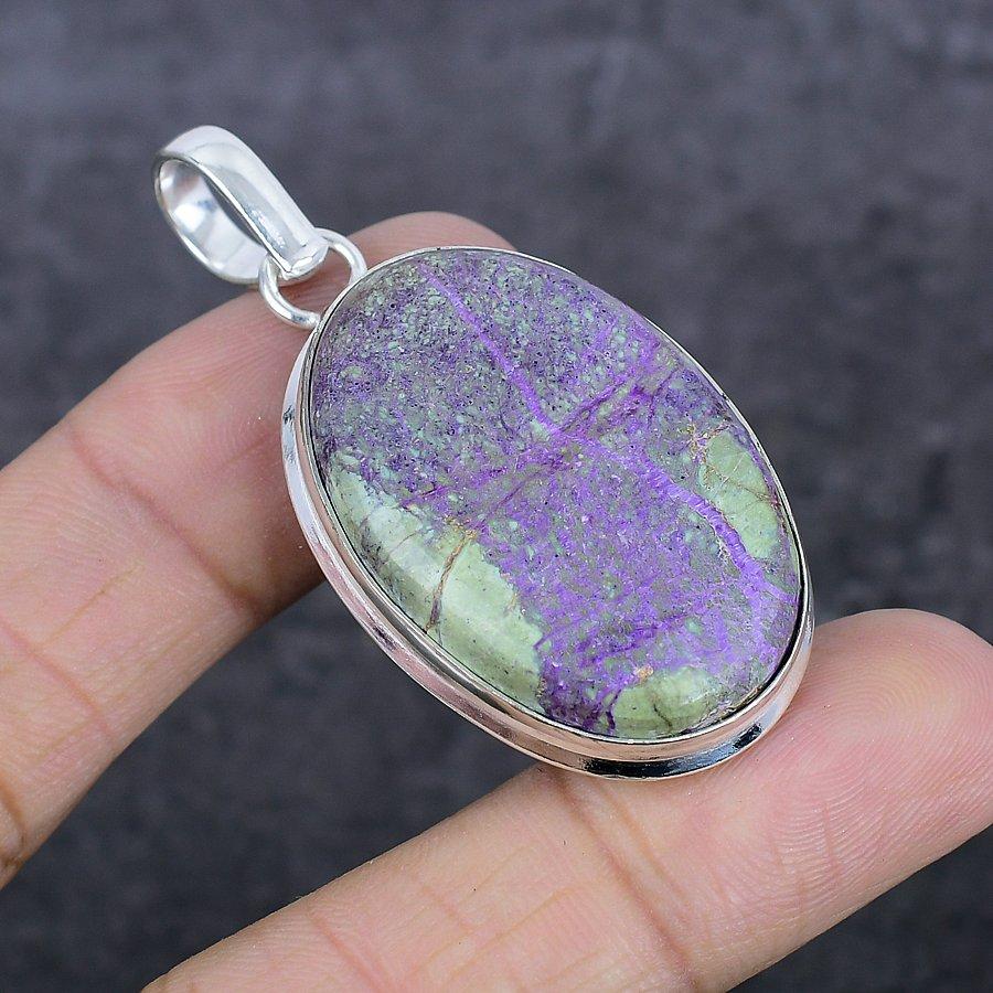 Пурпурит Драгоценный камень Ручная работа Серебро 925 пробы Ювелирная подвеска 2,25" O8n68