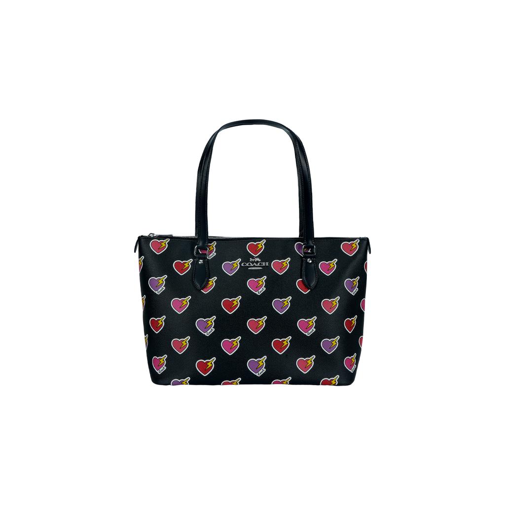 Coach Gallery 37 Сумка-тоут на молнии с принтом «Сердечный болт» Женские сумки-тоут Черный CW434-SVA47