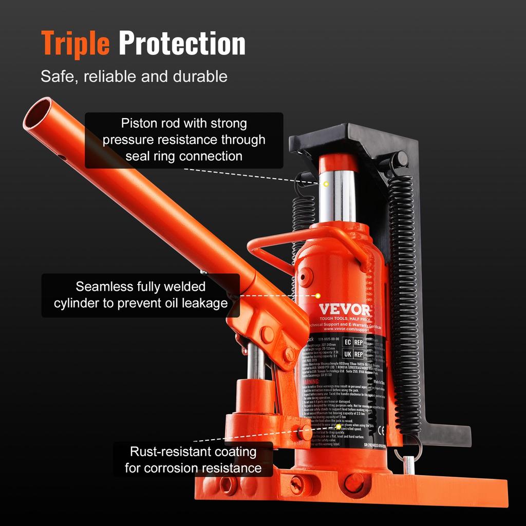 VEVOR Hydraulic Toe Jack, 2.5 Ton/2268 kg On Toe Toe Jack Lift, 5 Ton/4536 kg On Top Lift Capacity Machine Jack, 0.8-5.3 in/2-13.5 cm Toe Height