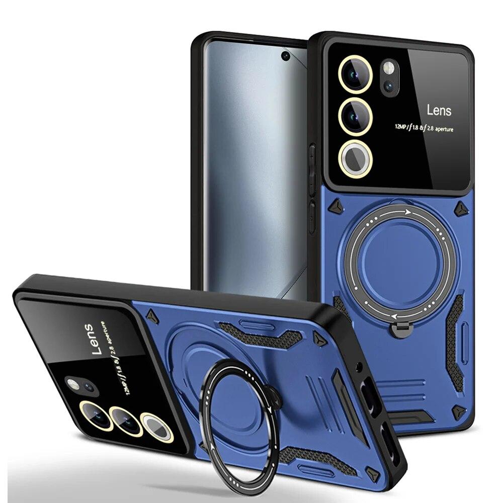 KEYSION Противоударный чехол для VIVO V29 5G V27 V27e, кольцевая подставка, защитная задняя крышка для камеры, задняя крышка телефона для VIVO Y36 4G Y35 Y22 Y22S Y16