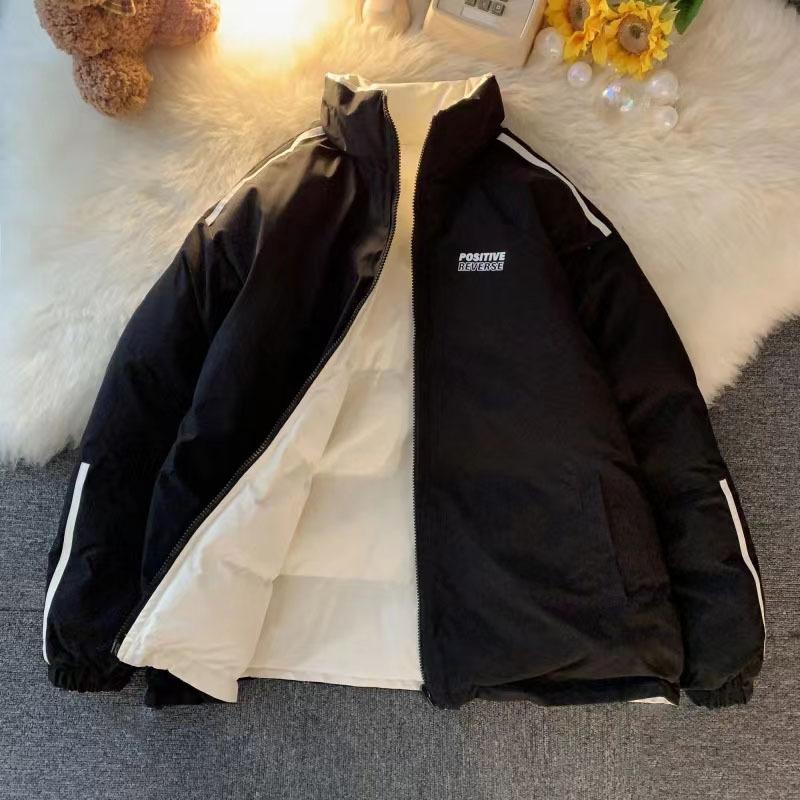 Зимний новый стиль, мужчины могут носить модную теплую хлопковую стеганую куртку с обеих сторон, повседневные модные мужские куртки