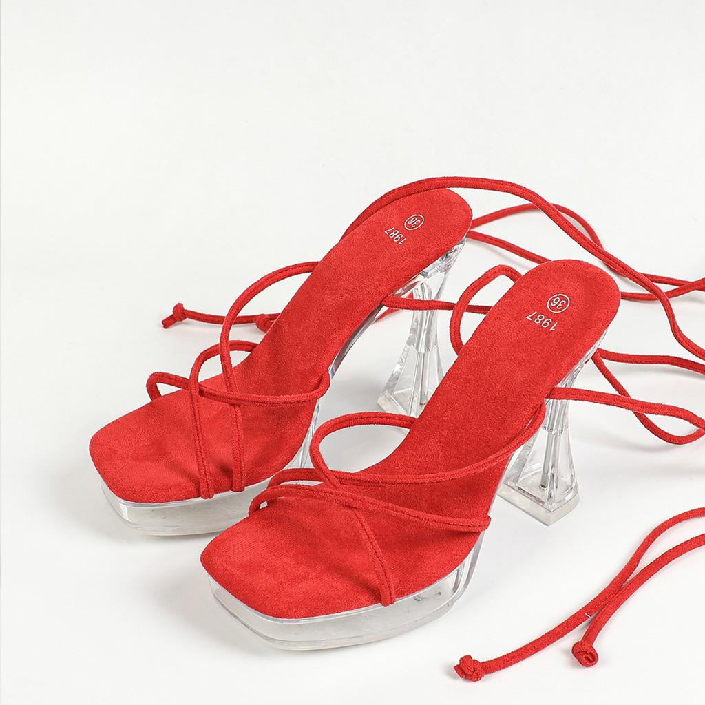 Женские сексуальная модель автомобиля 12 см, модные прозрачные сандалии для ночного клуба на толстом каблуке с квадратной головкой и кристаллами, противоскользящие сандалии с ремешком LFD