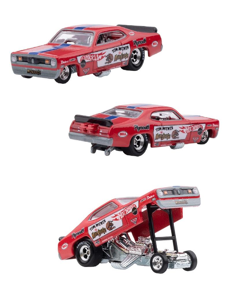 Hot Wheels Premium 2 Pack Plymouth Cuda Duster Funny Car, 2000-е годы и HFF29 '72 FC/Plymouth [3 шт.] Желтый/Красный