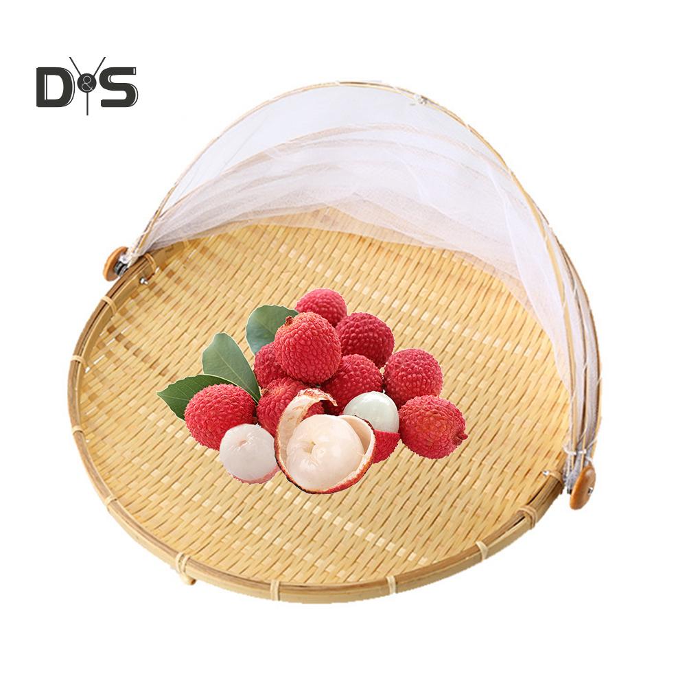 Blooming Bouquet Bamboo Picnic Food Serving Basket Anti Flies Insect Net Cover Bread Fruit Tray