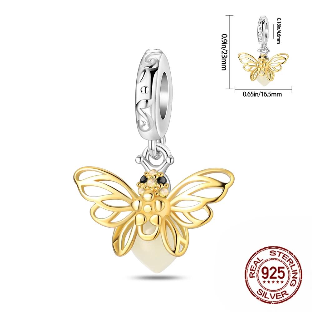 Glow in The Dark Firefly Charm Bead Fit Necklace Bracelet 925 Silver Chameleon Pendant Beads Women DIY Jewelry Making