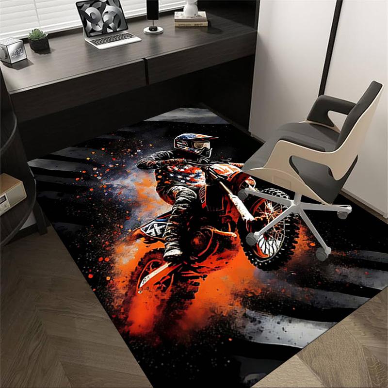 1PC Motorcycle Dirtbike Non-Slip Floor Carpet Compatible for Office&Living Room&Bedroom&Dining room - Flat- Soft & Pattern, Vibrant Colors-W325