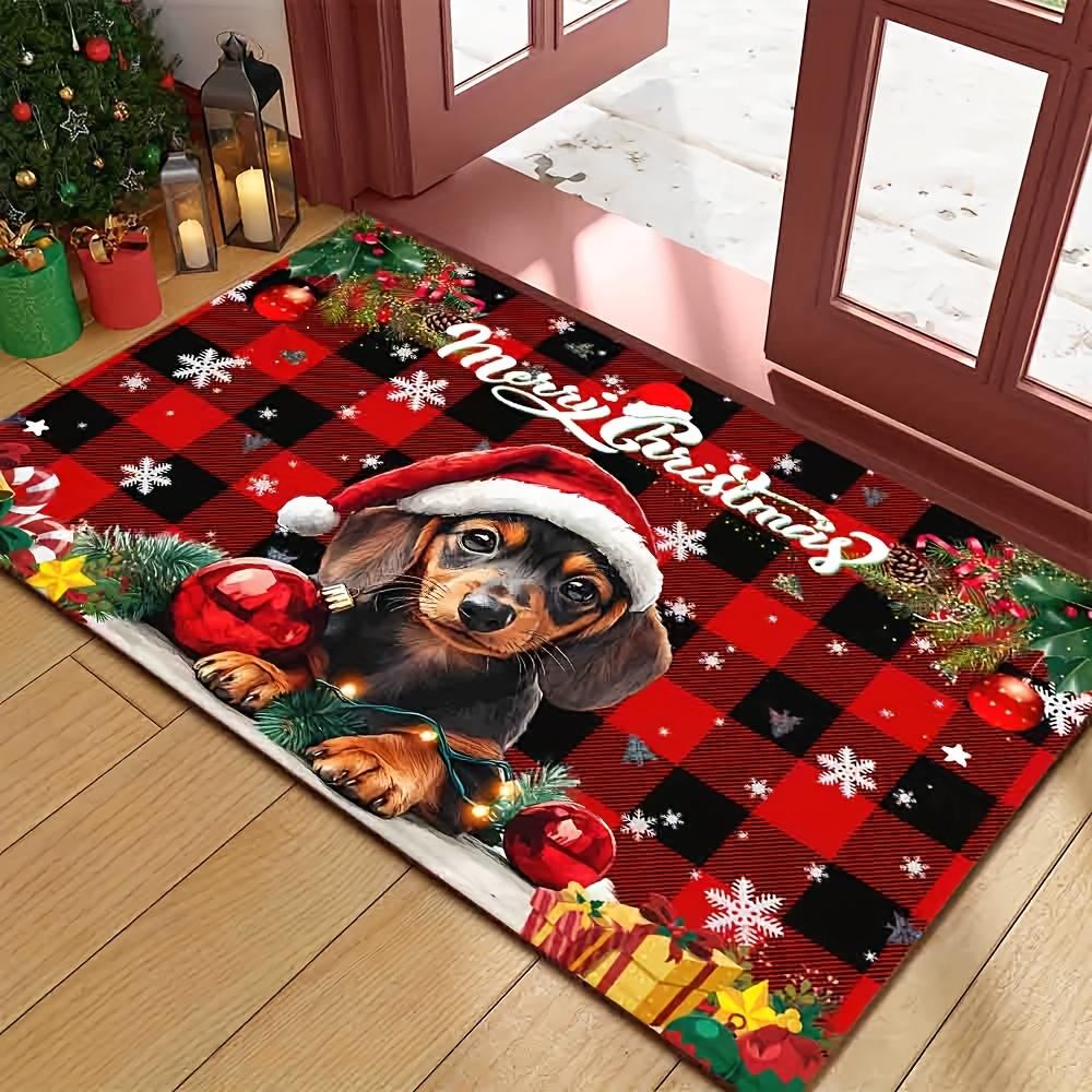 VIKAMA Christmas Carpet Plaid Floor Mat Puppy Carpet Door Mat Soft Rug For Bedroom Living Room Carpet Welcome Mat Outdoor Carpet