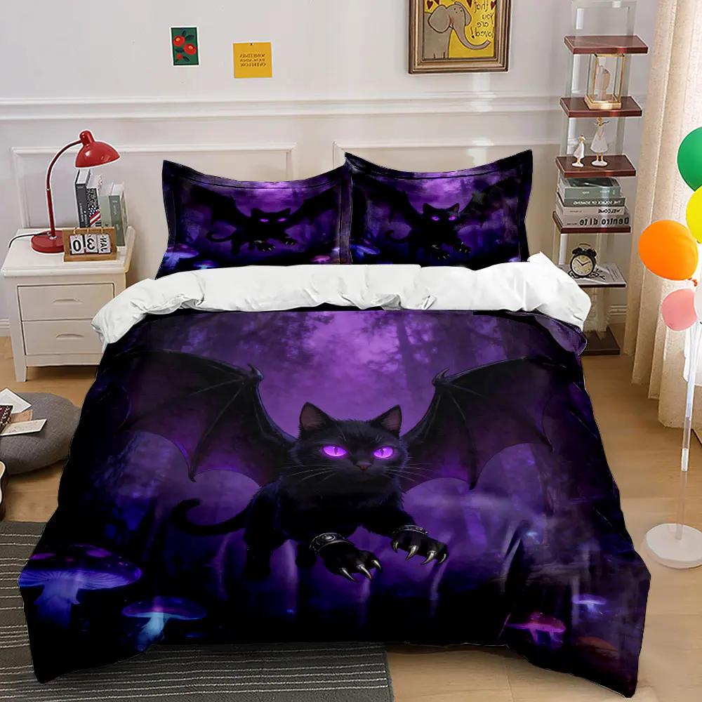 "Fantasy Cat Decor Set Forest" Soft Comfortable Duvet Cover Bedding Set Included 1*Duvet Cover & 2*Pillowcases, gift