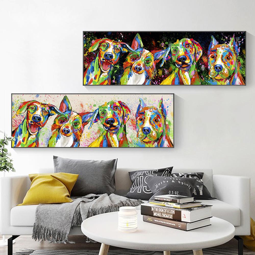 Современные абстрактные животные, художественные постеры и принты, настенная живопись на холсте, красочная картина с собаками для гостиной, украшение Куадрос