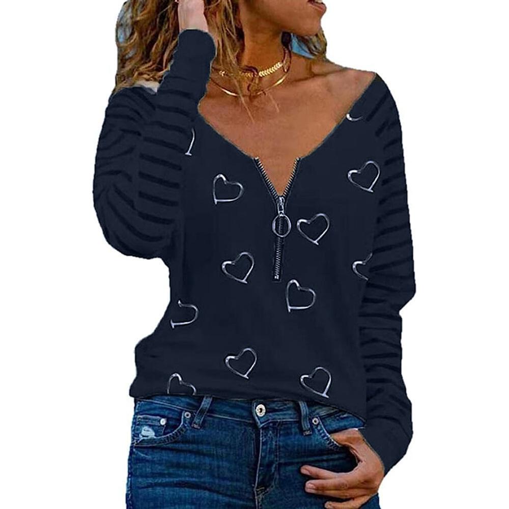 YYFS Женская мода повседневная весна осень блузки и рубашки с длинным рукавом и V-образным вырезом с принтом Love Letter