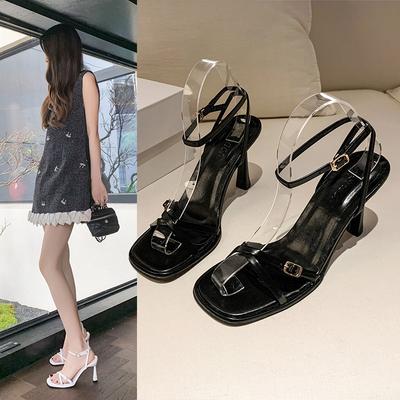 Мода Новая Летняя Мода Открытый Носок Однотонный 2025 Женские Туфли на Высоком Каблуке Нескользящие Сексуальные Женские Сандалии Тонкий Каблук Квадратный Носок