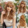 Long Wavy Curly Wigs Light Golden Brown Synthetic Wig with Bangs for Women Daily Cosplay Heat Resistant Fiber Wigs