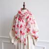 Classic Flower Print Scarf Elegant Tassel Shawl Casual Windproof Head Wrap Hijab Sunscreen Travel Beach Towel For Women