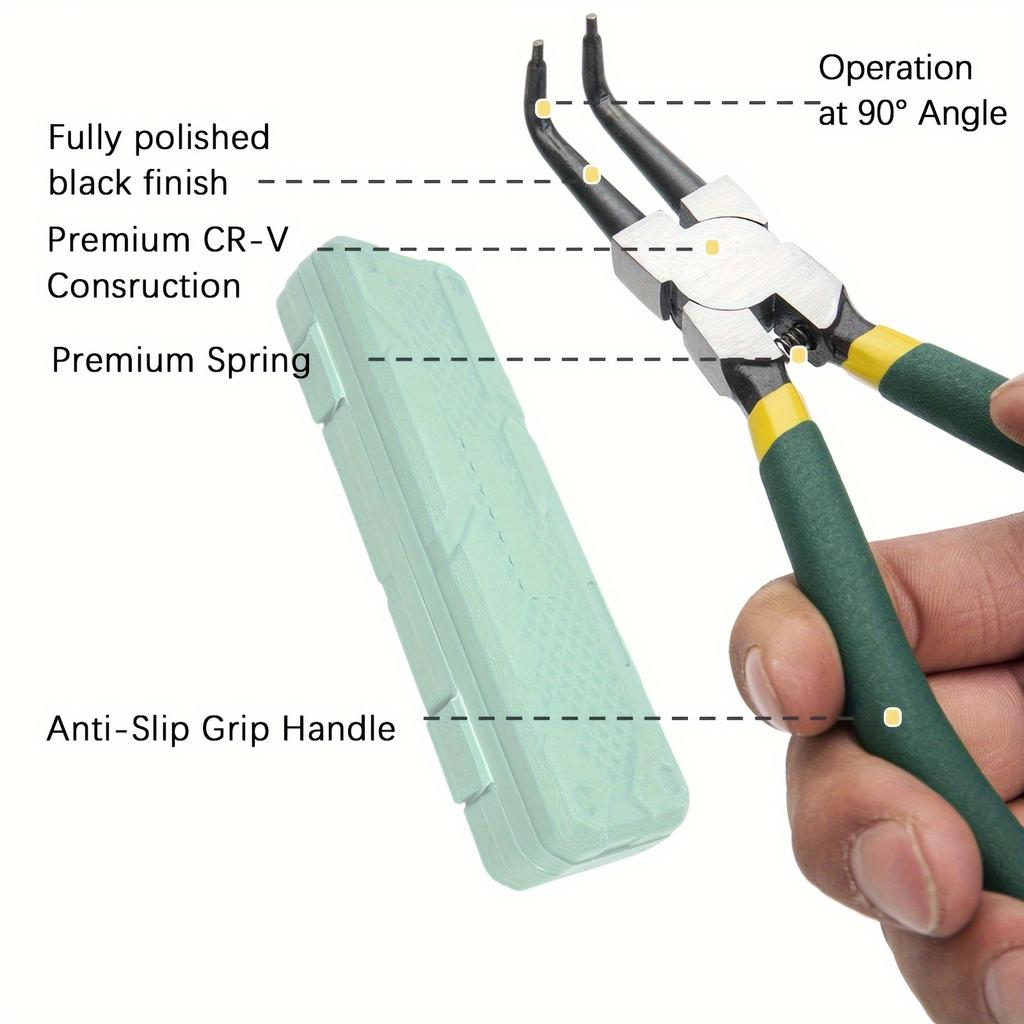 7-Inch 4-Piece Clamp Pliers - Heavy Duty Inner and Outer Ring Clamp Tool Kit with Straight and Elbow for Easy Removal of Ring and Retention C-Clamp