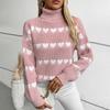 Vintage Heart Print Loose Knitwear Cardigan Stand Collar Sweater Long Sleeve Top for Autumn Winter