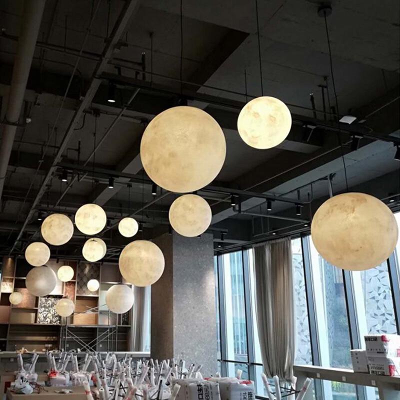 3D Moon Sphere Pendant Light with Three-Color Dimming