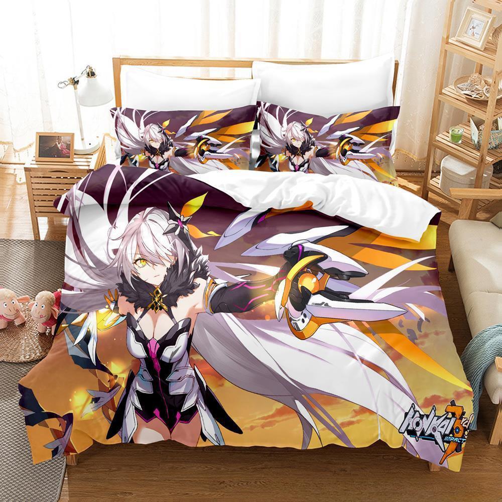 Игровой комплект постельного белья Honkai Impact 3 Односпальный Полуторный Двуспальный Кинг-сайз Комплект для кровати Взрослый Детский Спальня Комплекты пододеяльников Аниме Комплект простыней