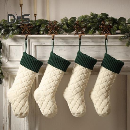 Large Knitted Christmas Stockings 18" Xmas Gift Stocking Hanging Decorations Festive Decor Candy Toys Bag Hanging Stocking for Mantel Window