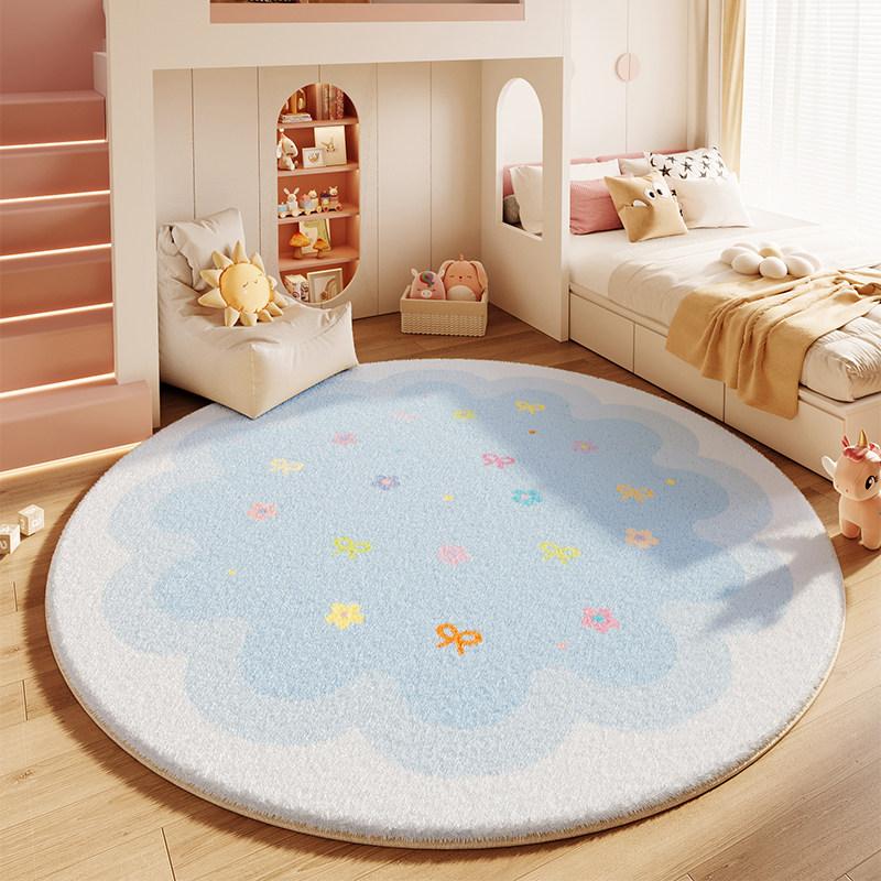 Cream Style Bedroom Decor Round Carpet Thicken Plush Carpets for Living Room Fluffy Soft Lounge Floor Mat Washable Cloakroom Rug