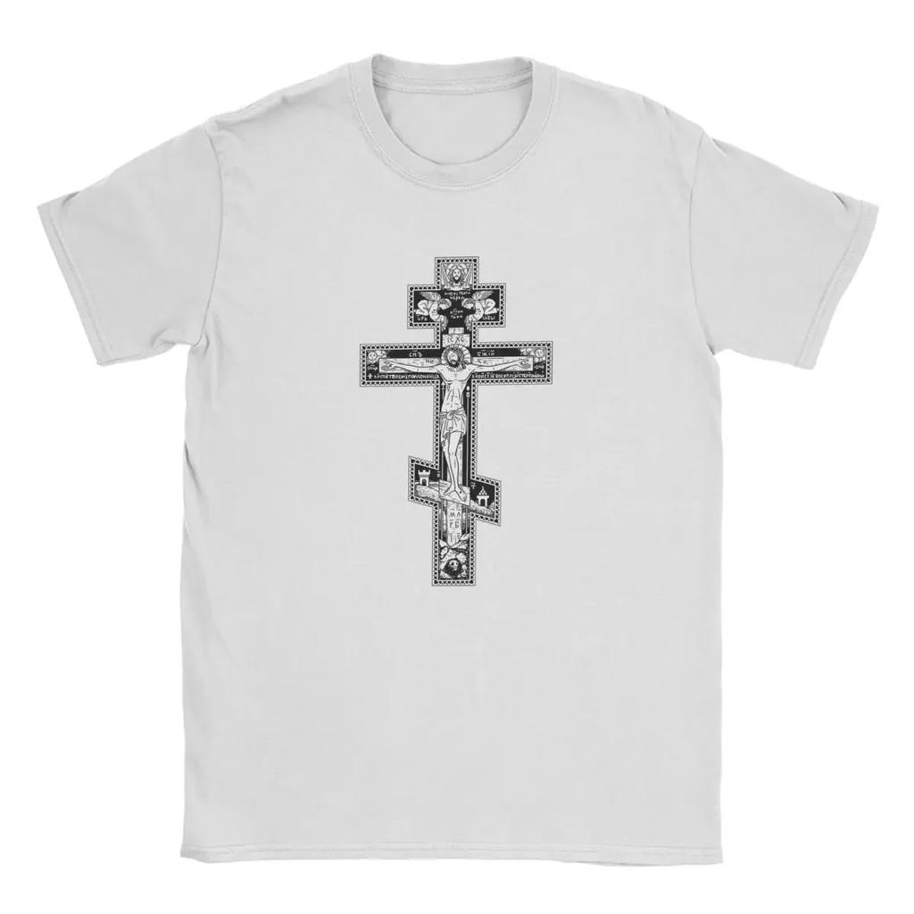 Men's Orthodox Cross Classic T Shirts Christian Jesus Religion Religious Pure Cotton Short Sleeve O Neck Tees Printing T-Shirt