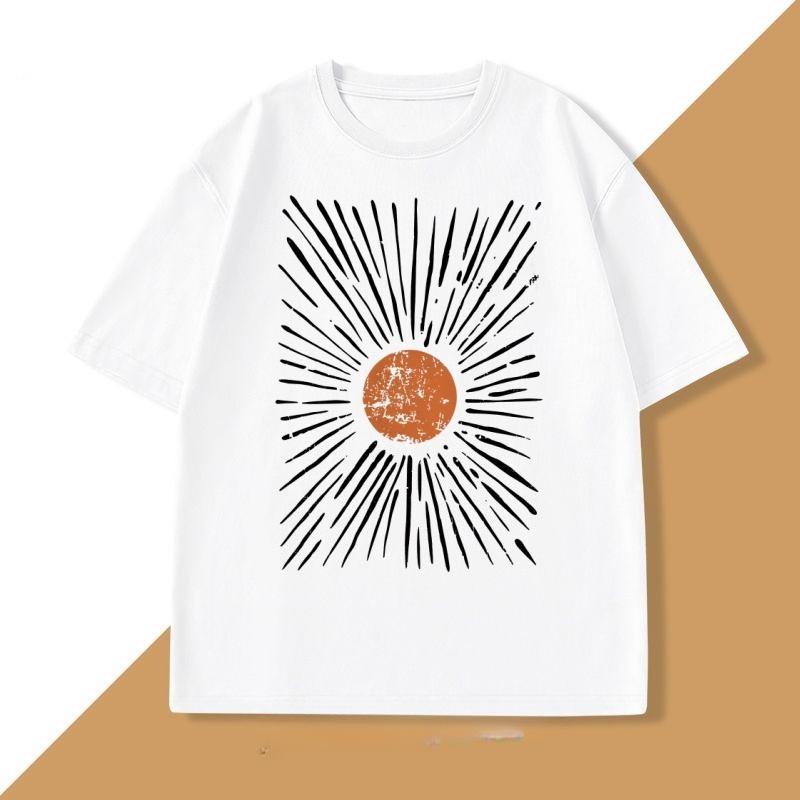 Sunburst Retro Tshirt Unisexs Tshirt Sunshine Pattern Tshirt Casual Short Sleeve Round Neck Tshirt Street Wear