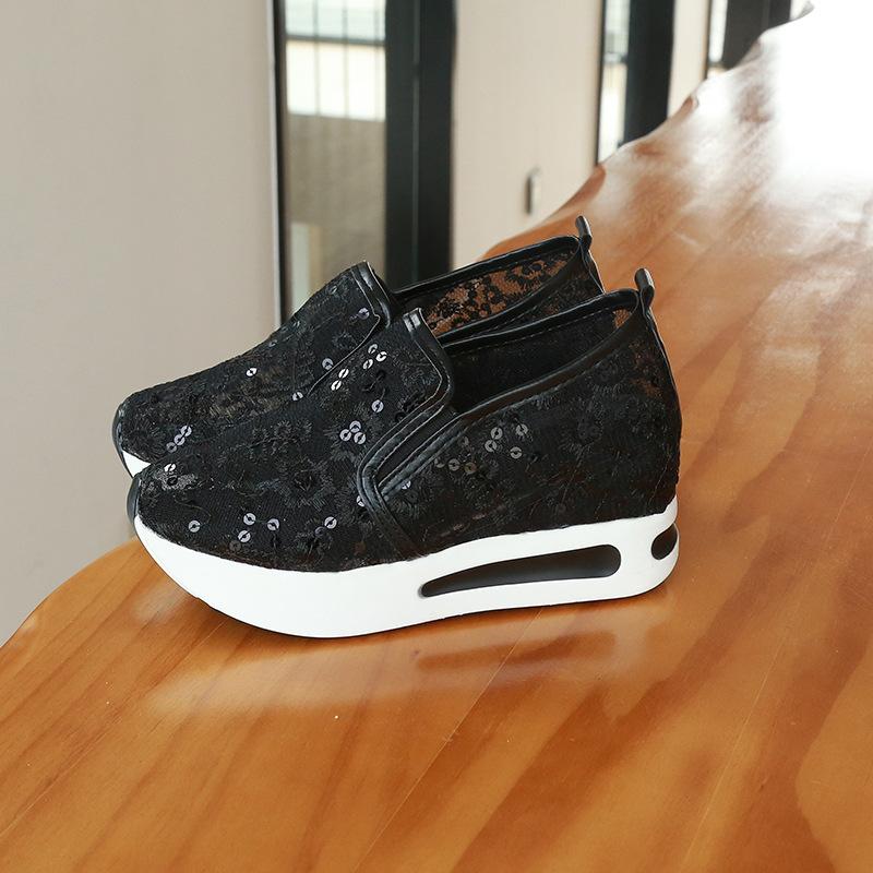 White Lace Sneakers Women Shoes Fashion Casual Shoes Wedge Heels 2024 Glitter Summer Platform Sneakers Shoes Women