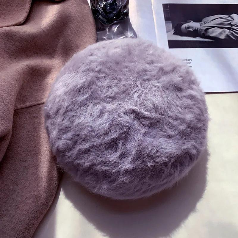 Модная женская шапка-берет осень-зима с двусторонним дизайном и мехом кролика