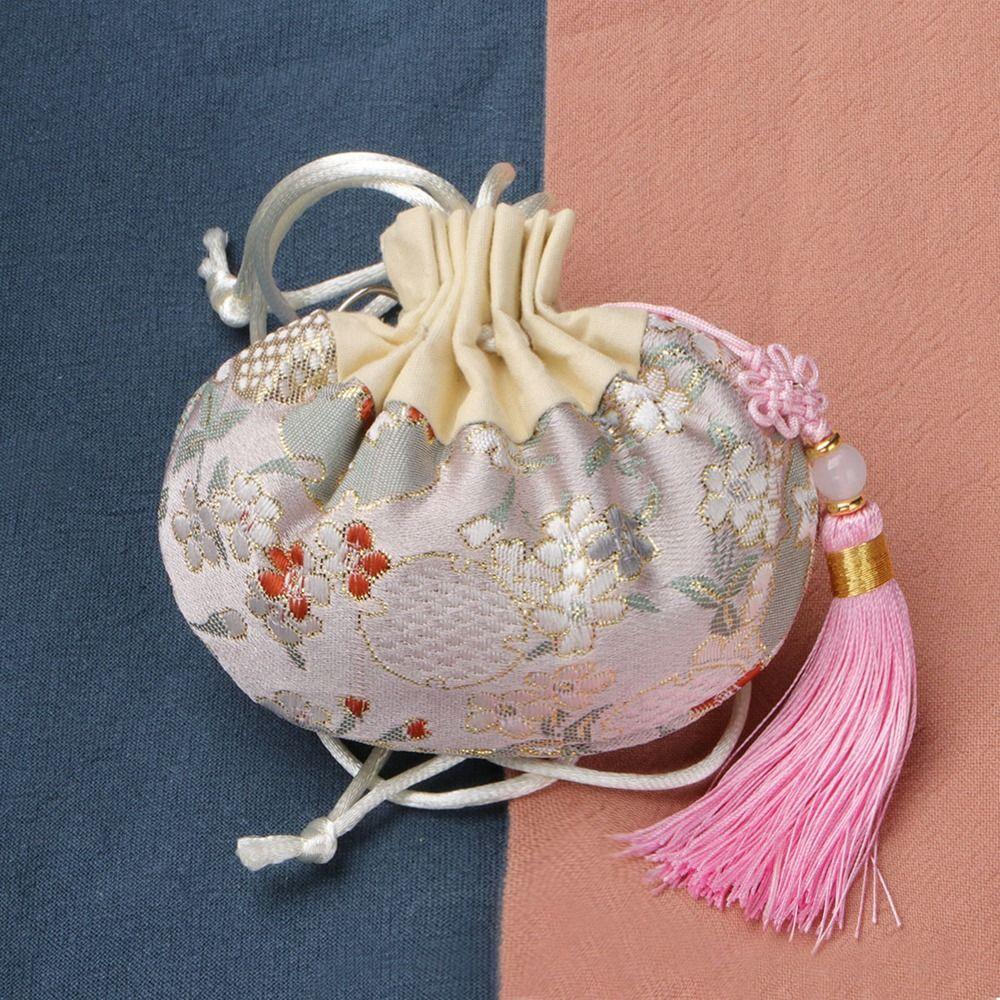 Мешочек на шнурке с разноцветной кисточкой, женский, для украшений, в китайском стиле, для хранения, пустой саше, кошелек-мешочек